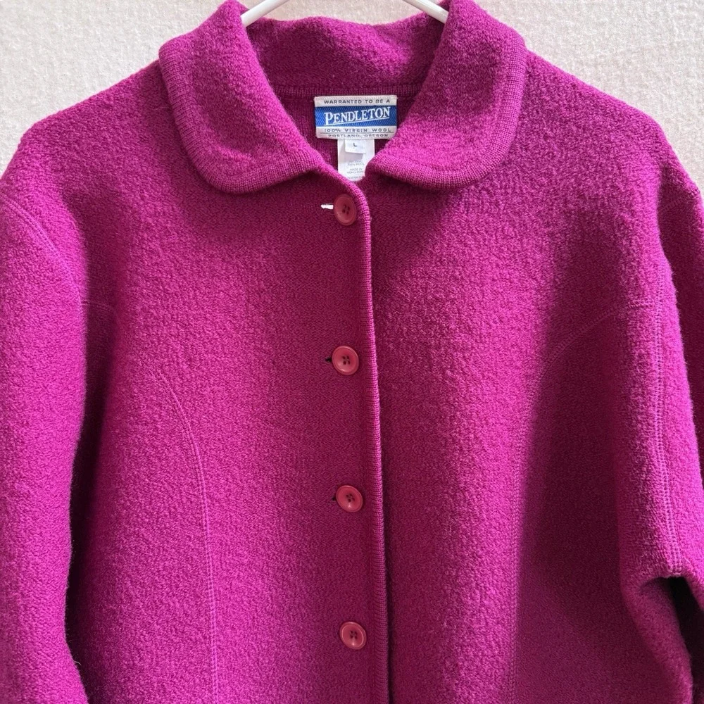 Pendleton Cardigan Size L Magenta Sweater Pure Virgin Wool Made In Hong Kong - Picture 2 of 12